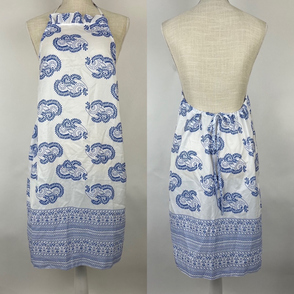 AI MEI halter dress open back blue and white M